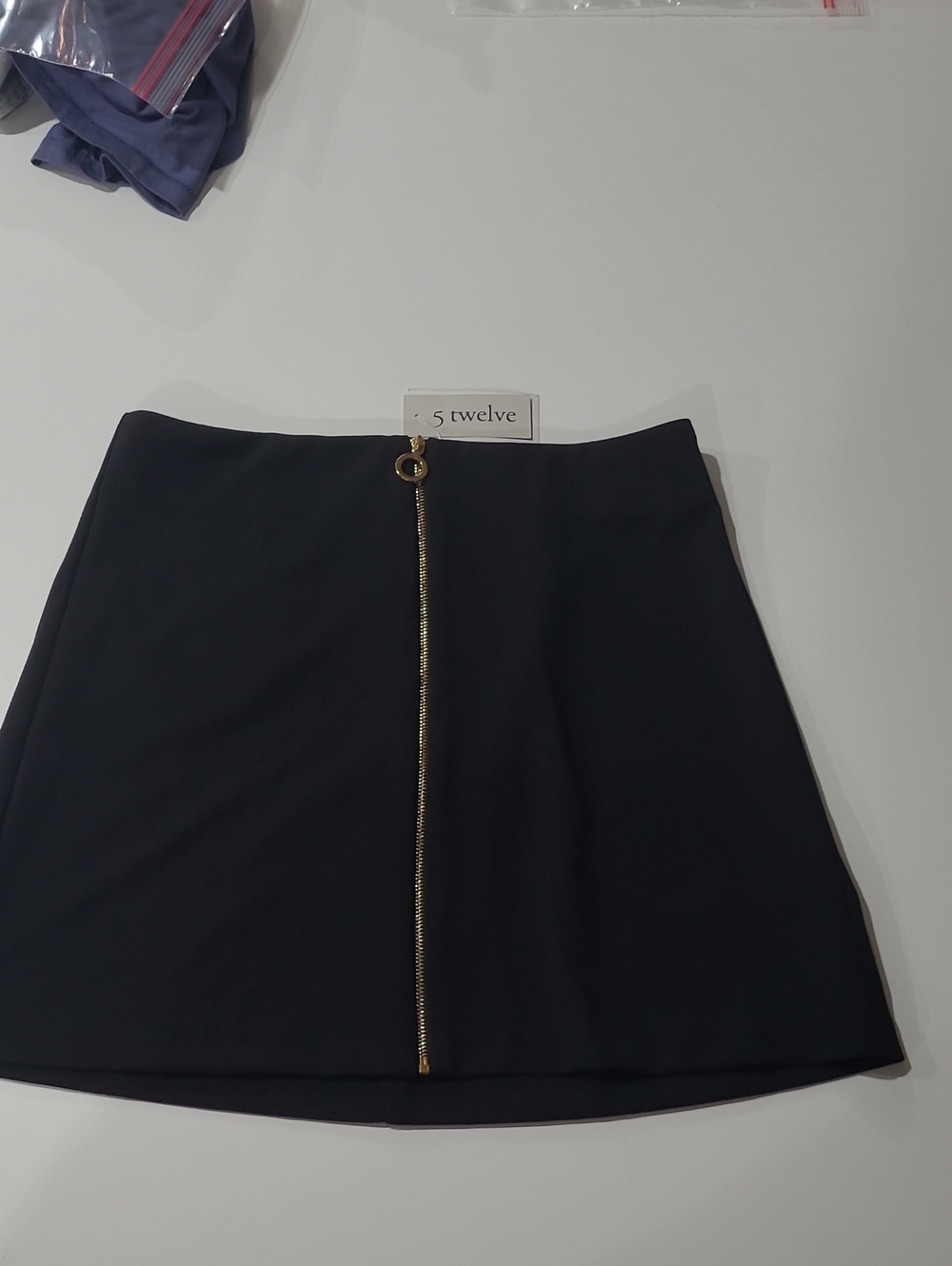 Black Mini Skirt with Center Gold Zip Accent